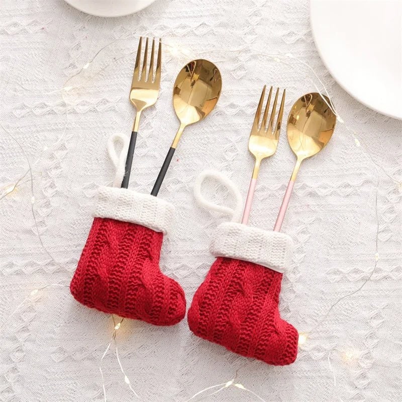 Mini Christmas Stockings with Knitted Cable Knit Design and Hanging Loop - Image 2