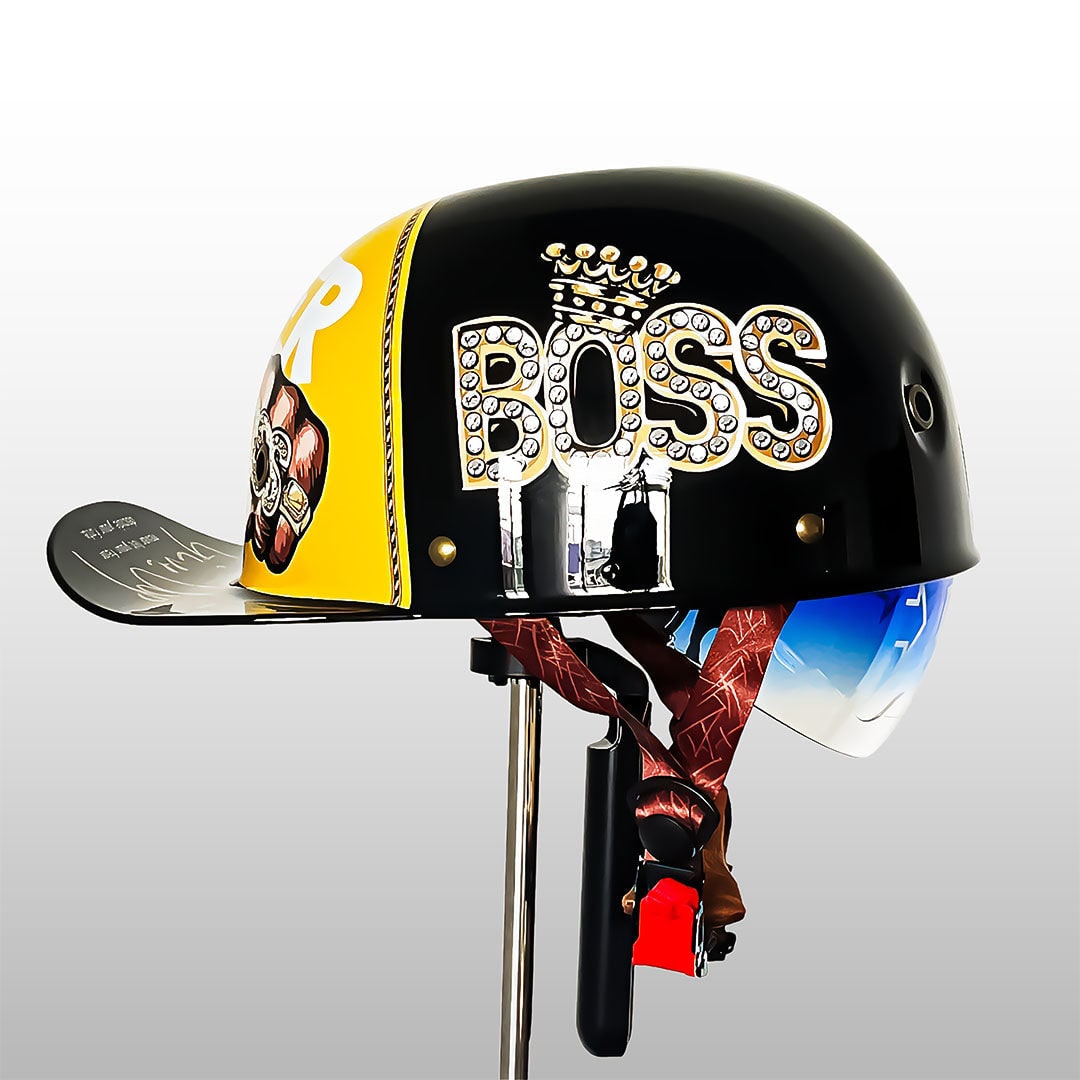 Motorcycle Half Helmet with Retro Visor Quick Release Strap and Removable Sun Shield - Image 1