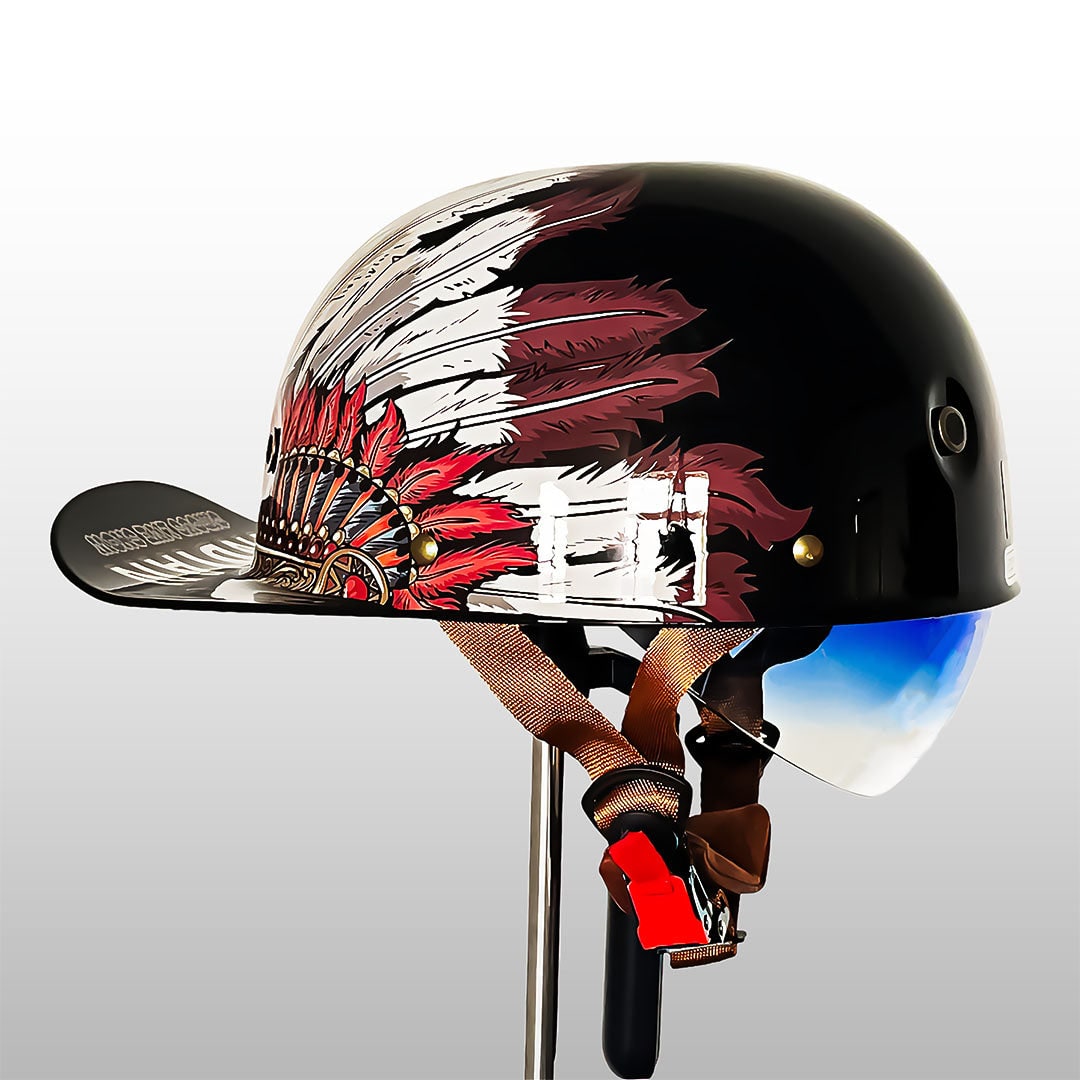 Motorcycle Half Helmet with Retro Visor Quick Release Strap and Removable Sun Shield - Image 12