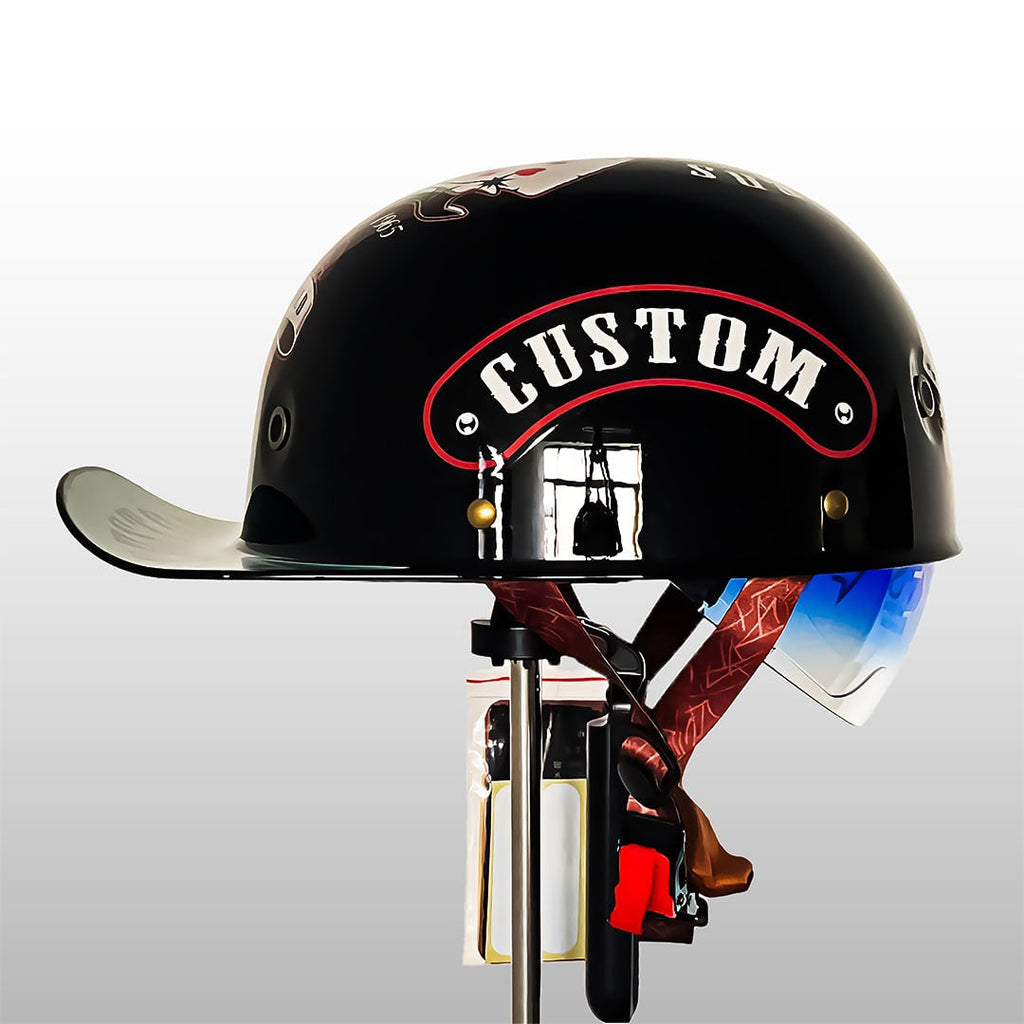 Motorcycle Half Helmet with Retro Visor Quick Release Strap and Removable Sun Shield - Image 14
