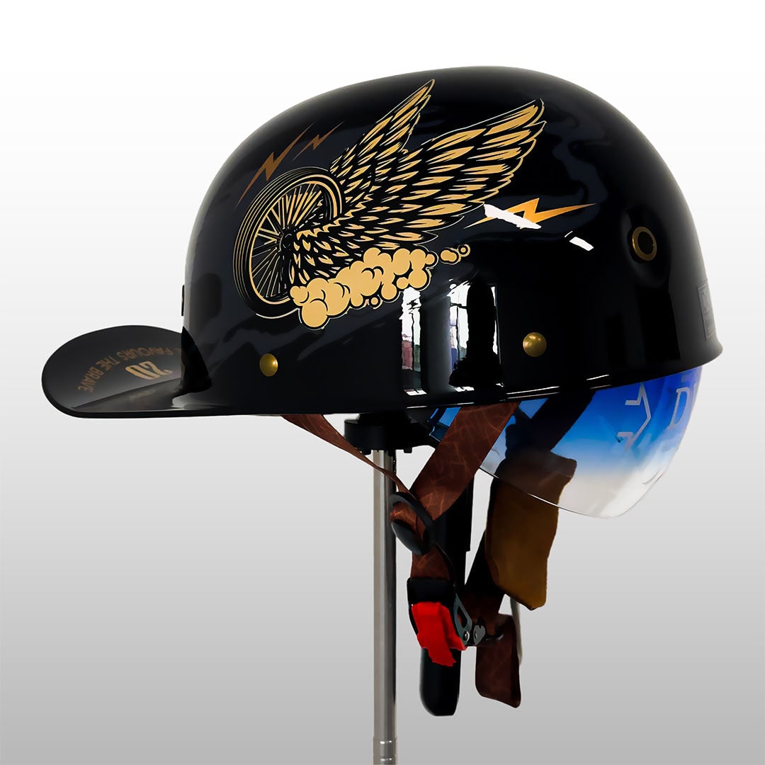 Motorcycle Half Helmet with Retro Visor Quick Release Strap and Removable Sun Shield - Image 15