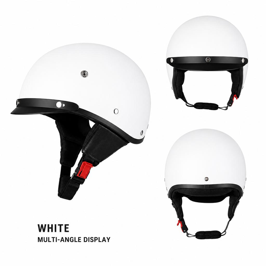 Motorcycle Half Helmet with Retro Visor Quick Release Strap and Removable Sun Shield - Image 2