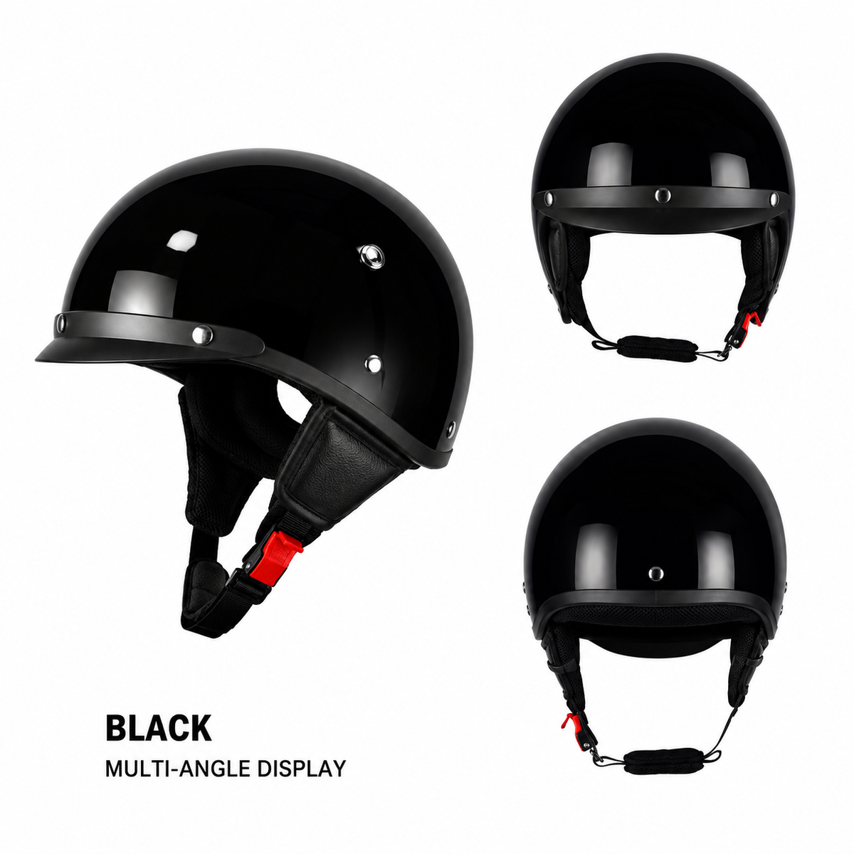 Motorcycle Half Helmet with Retro Visor Quick Release Strap and Removable Sun Shield - Image 3