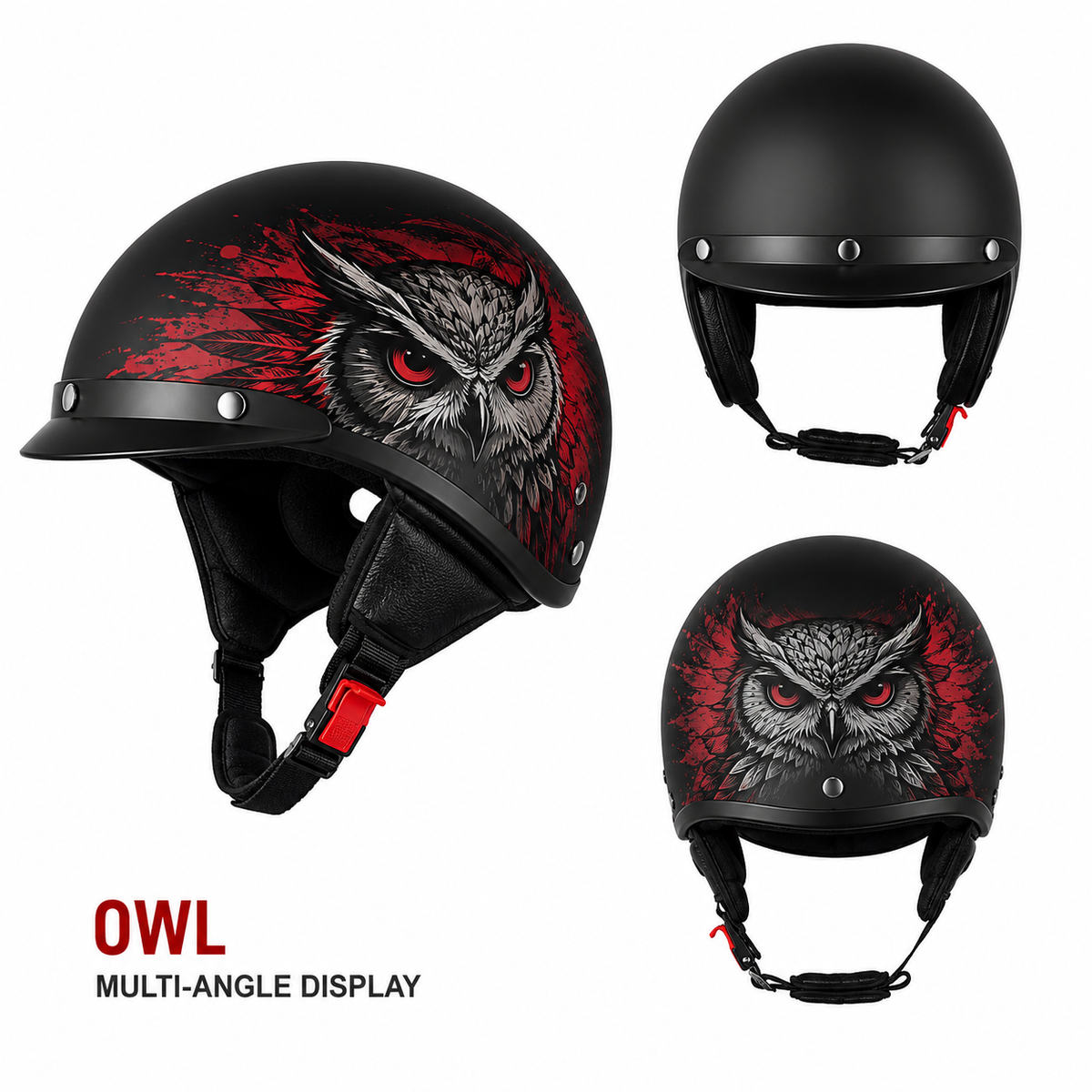 Motorcycle Half Helmet with Retro Visor Quick Release Strap and Removable Sun Shield - Image 4