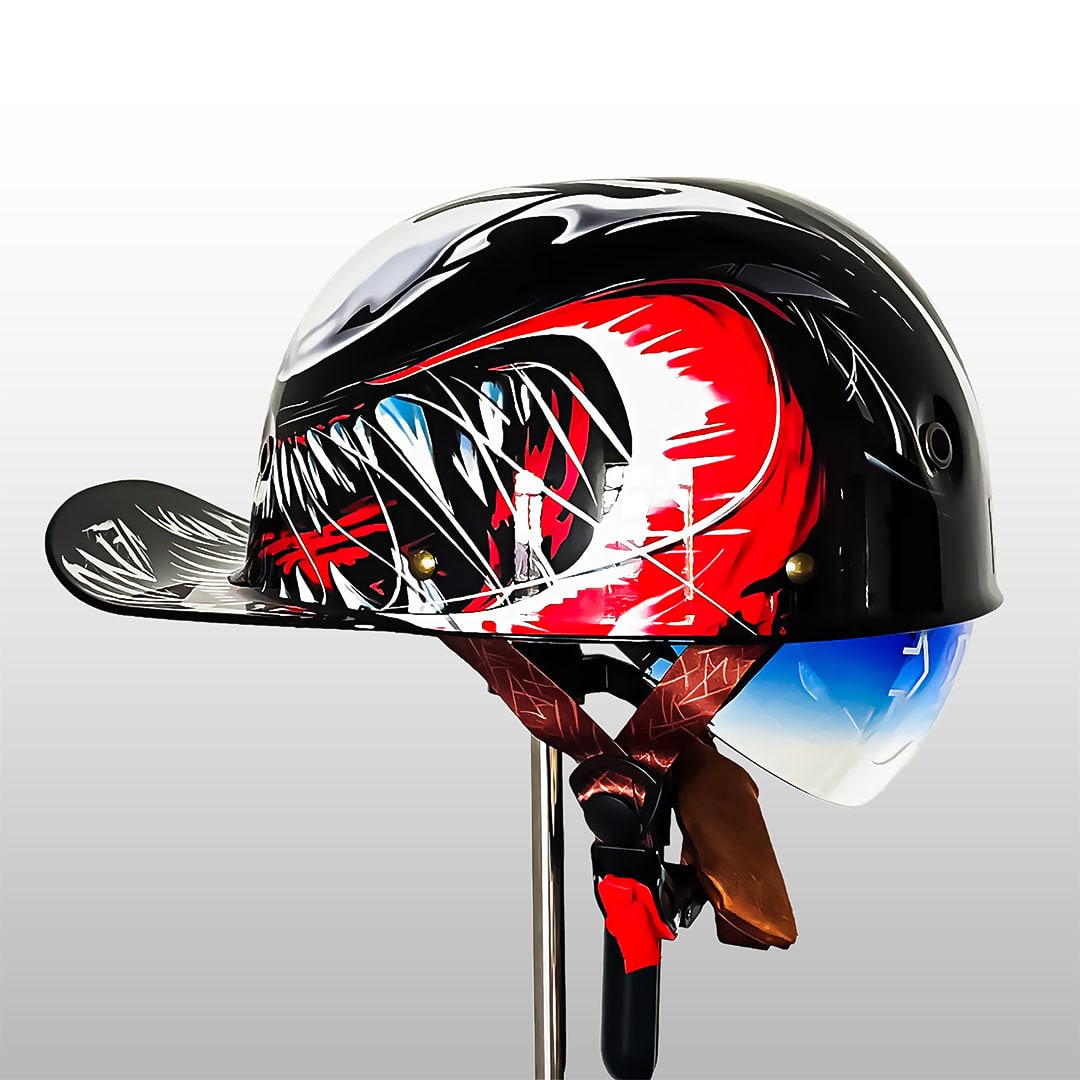 Motorcycle Half Helmet with Retro Visor Quick Release Strap and Removable Sun Shield - Image 7