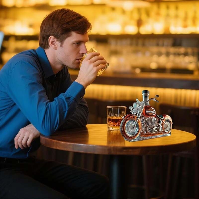 Motorcycle-Shaped Whiskey Decanter with Glass Spoked Wheels and Screw Cap - Image 4