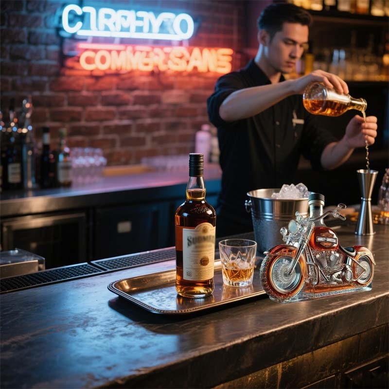 Motorcycle-Shaped Whiskey Decanter with Glass Spoked Wheels and Screw Cap - Image 5