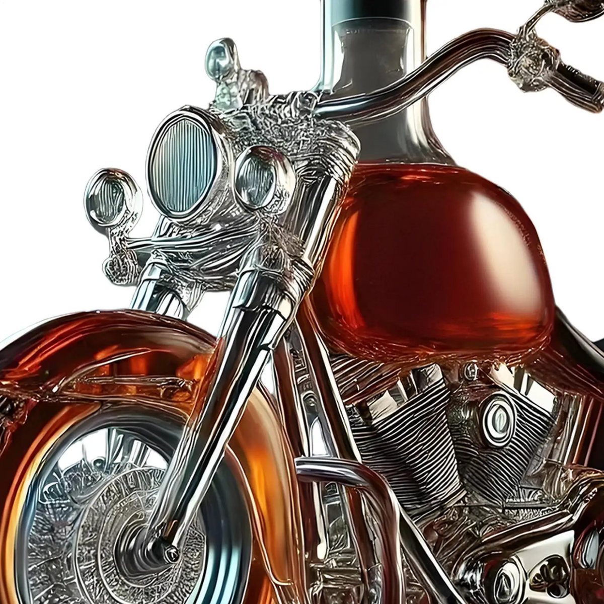 Motorcycle-Shaped Whiskey Decanter with Glass Spoked Wheels and Screw Cap - Image 6