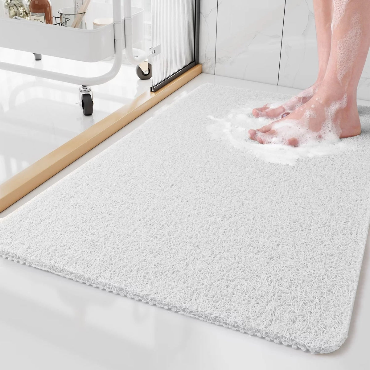 Non-Slip Bath Mat with Loofah Texture and Mesh Backing for Drainage - Image 7