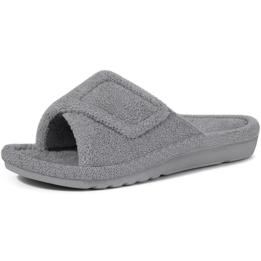 Open Toe House Slippers with Terry Cloth Adjustable Strap and Contoured Footbed - Image 11