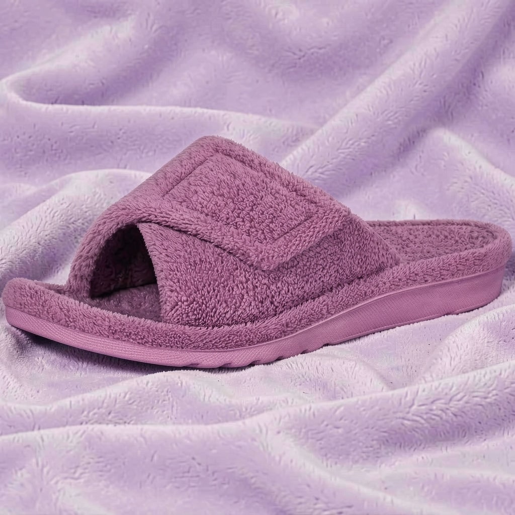 Open Toe House Slippers with Terry Cloth Adjustable Strap and Contoured Footbed - Image 5