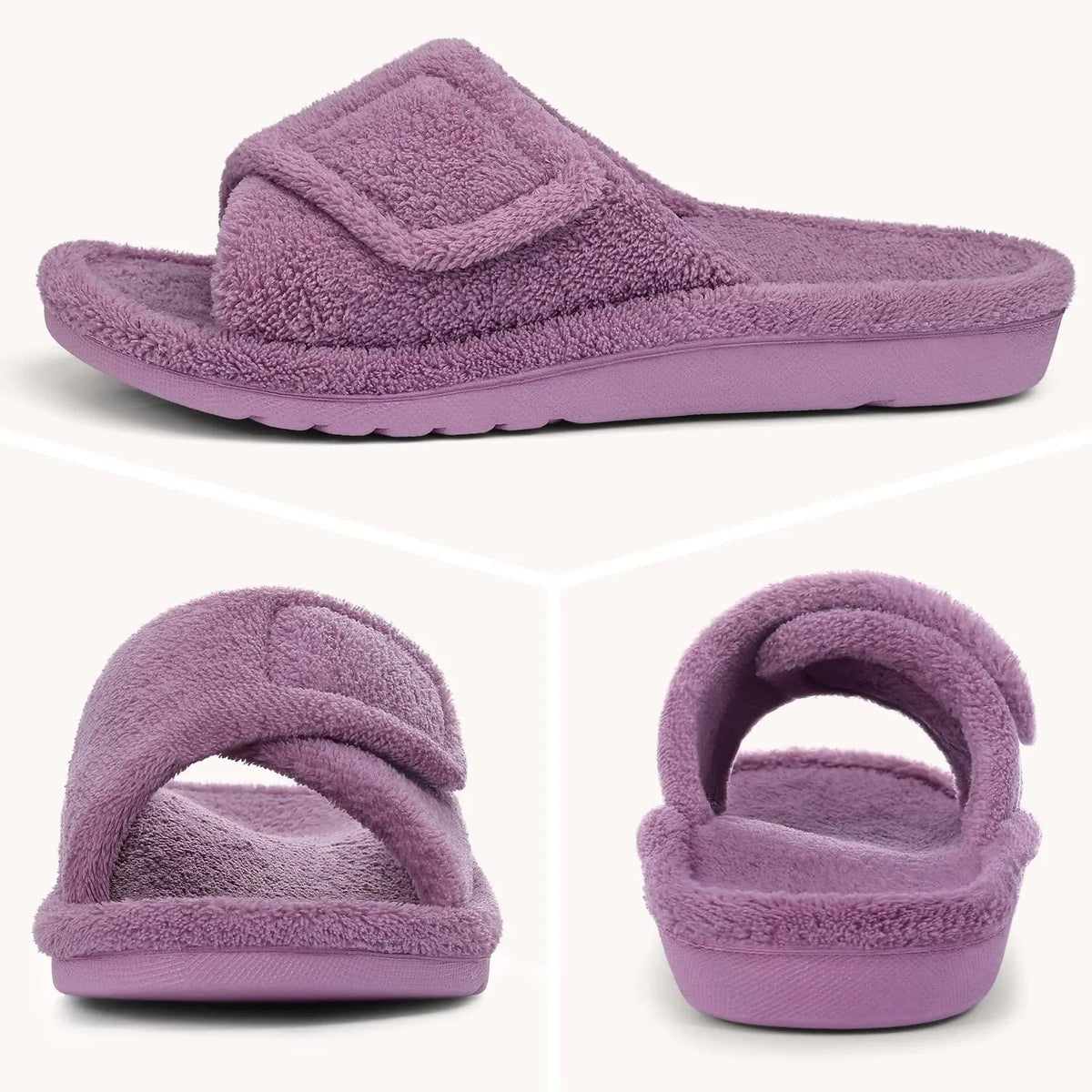 Open Toe House Slippers with Terry Cloth Adjustable Strap and Contoured Footbed - Image 6