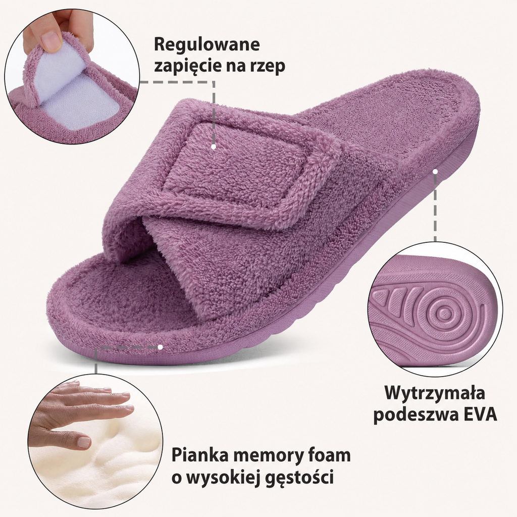 Open Toe House Slippers with Terry Cloth Adjustable Strap and Contoured Footbed - Image 7