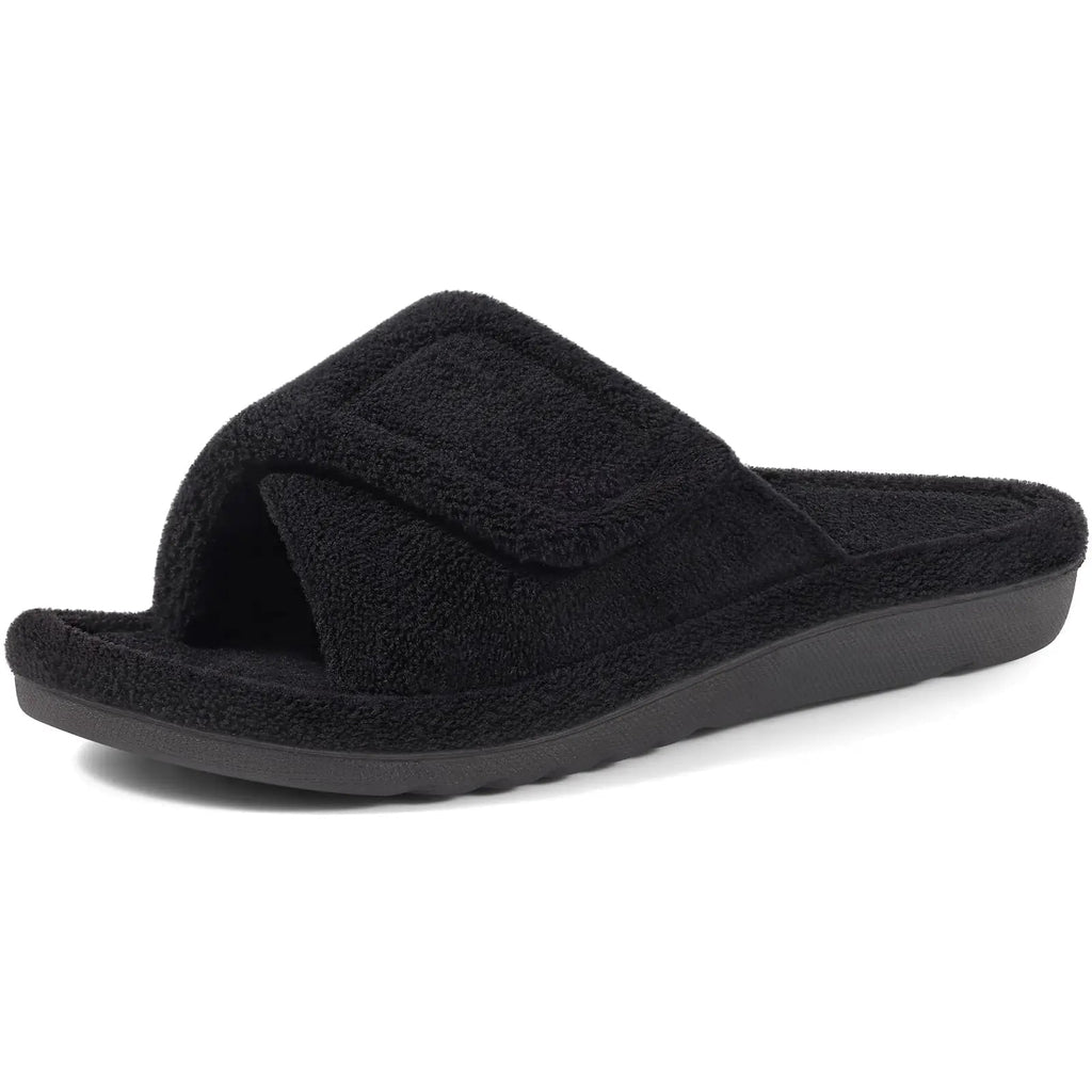 Open Toe House Slippers with Terry Cloth Adjustable Strap and Contoured Footbed - Image 9
