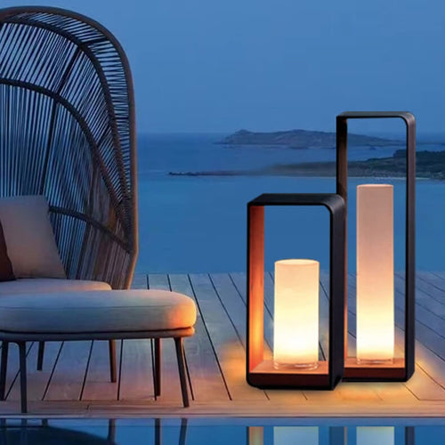 Outdoor Floor Lamp Modern Design with Rectangular Frame for Patio and Garden Lighting - Image 1