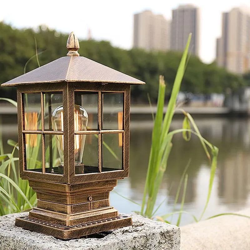 Outdoor Post Light Fixtures with Square Lantern Design and Clear Glass Panes - Image 4
