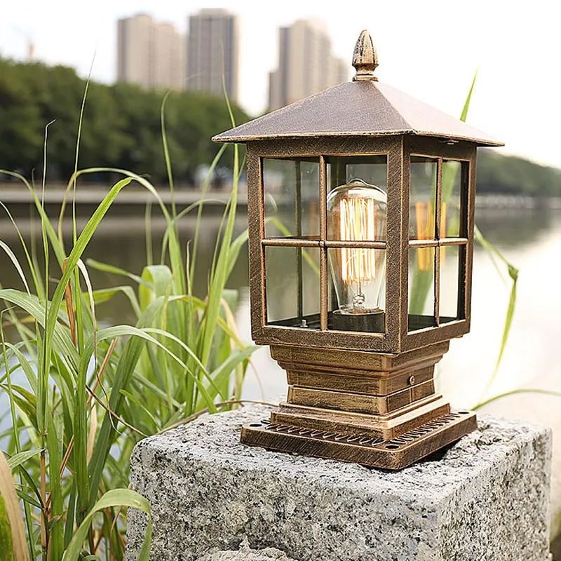Outdoor Post Light Fixtures with Square Lantern Design and Clear Glass Panes - Image 5