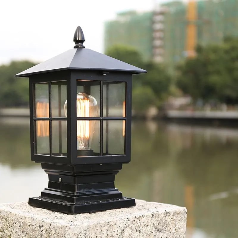 Outdoor Post Light Fixtures with Square Lantern Design and Clear Glass Panes - Image 6