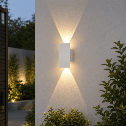 Outdoor Wall Sconce with LED Up and Down Lighting in Modern Rectangular Design - Image 2