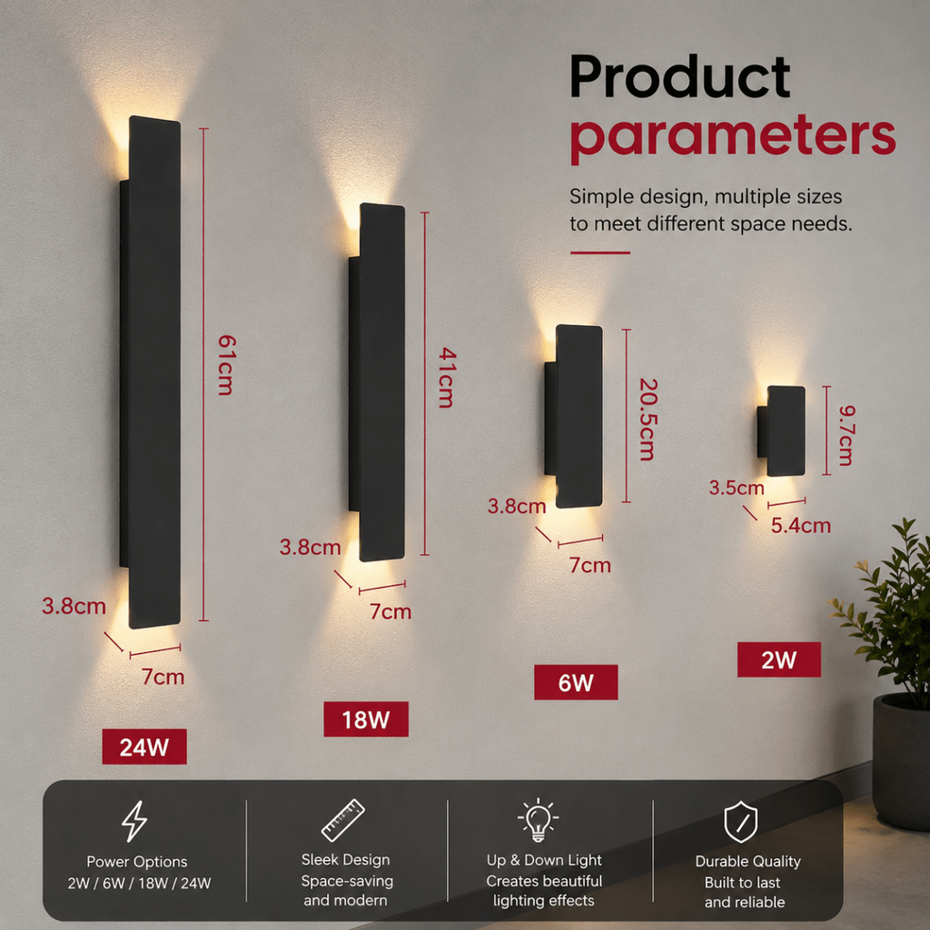 Outdoor Wall Sconce with LED Up and Down Lighting in Modern Rectangular Design - Image 5