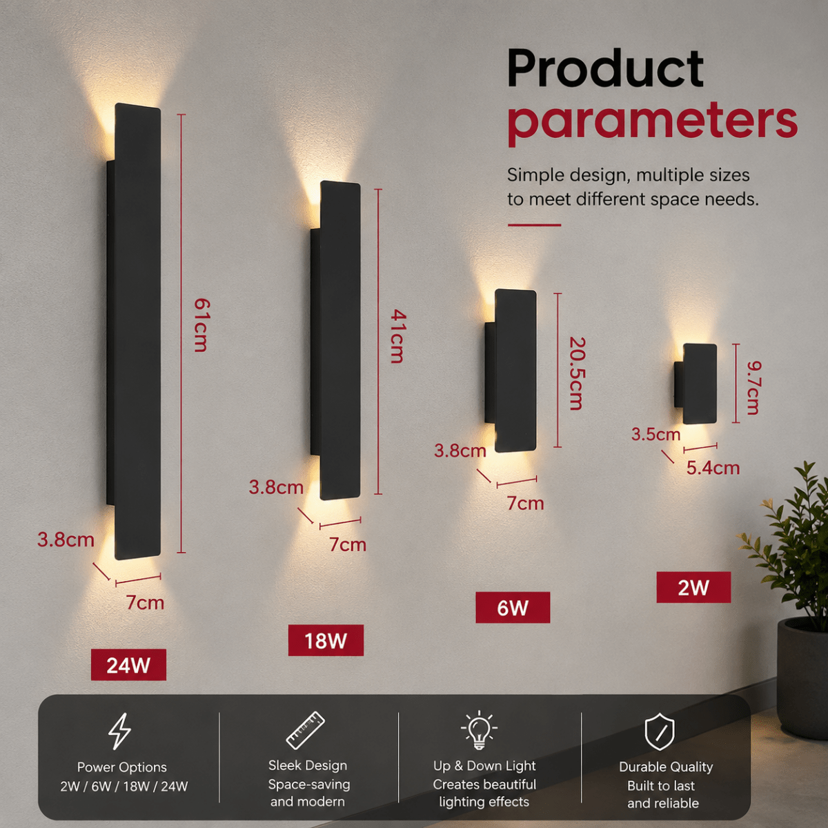 Outdoor Wall Sconce with LED Up and Down Lighting in Modern Rectangular Design - Image 5