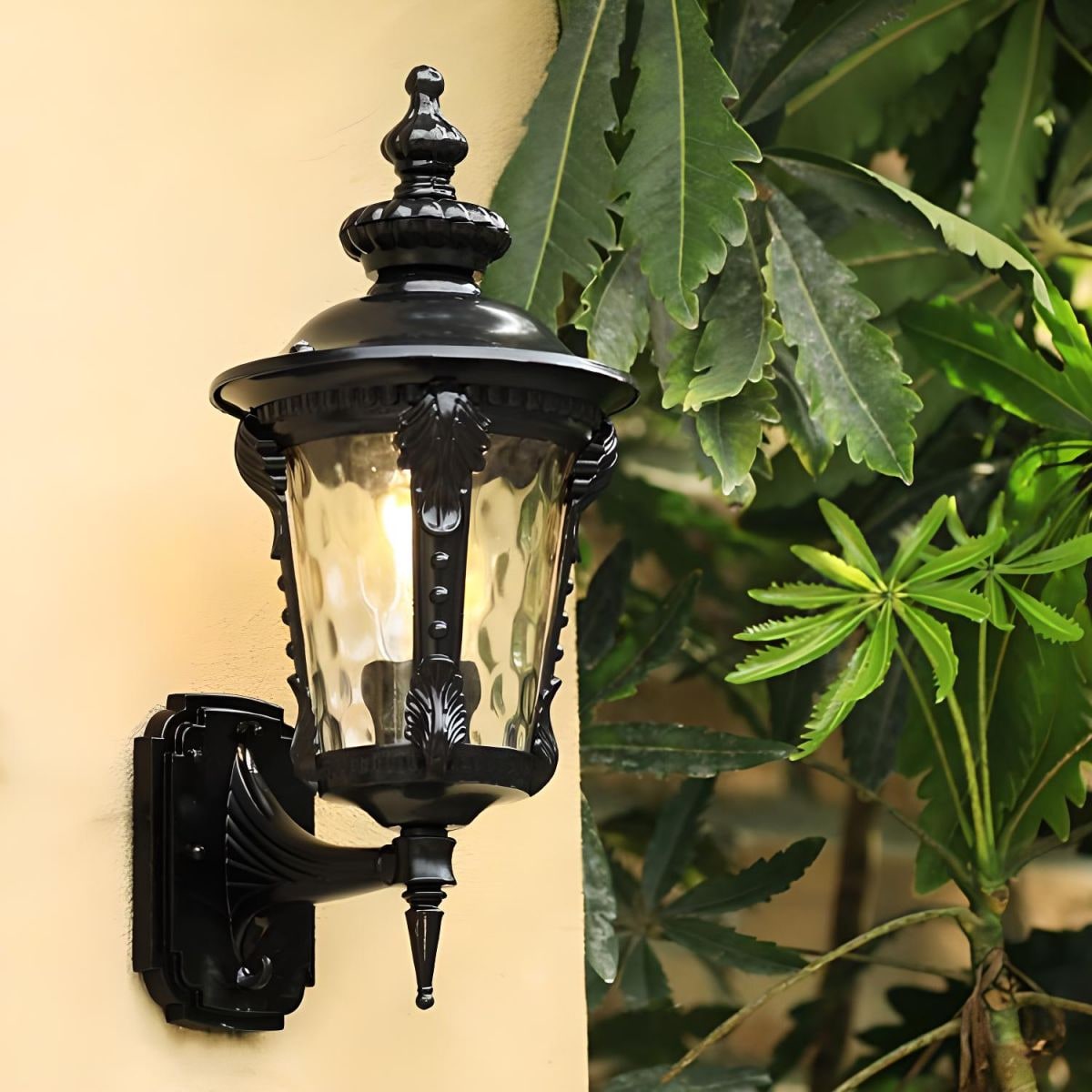 Outdoor Wall Sconce with Vintage Lantern Design and Textured Glass Shade - Image 6