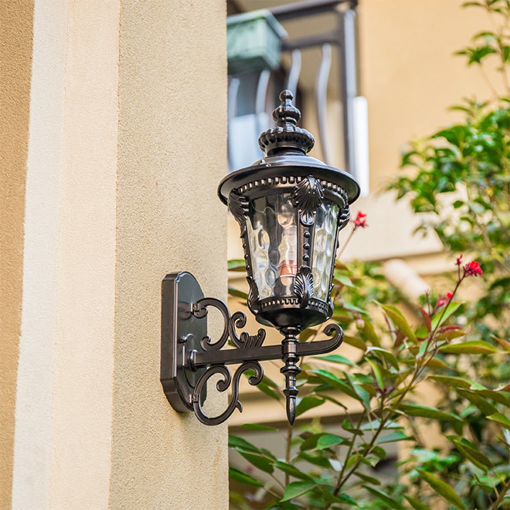 Outdoor Wall Sconce with Vintage Lantern Design and Textured Glass Shade - Image 8
