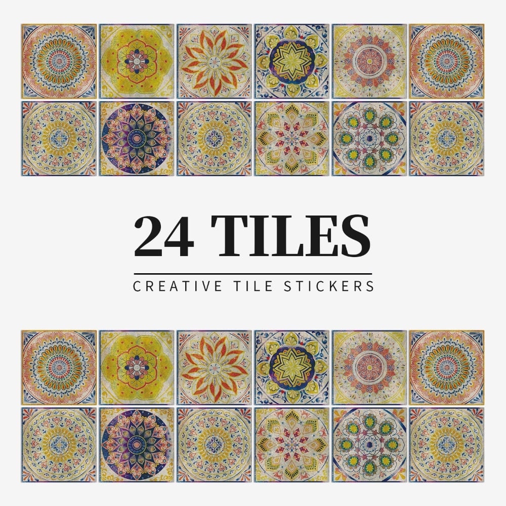 Peel and Stick Tile Backsplash Wall Art Decor Stickers Mandala and Geometric Patterns Pack of 24 - Image 11