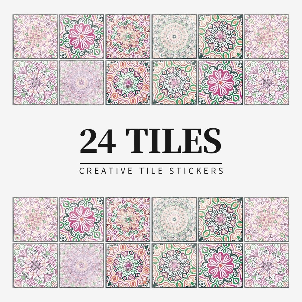 Peel and Stick Tile Backsplash Wall Art Decor Stickers Mandala and Geometric Patterns Pack of 24 - Image 9