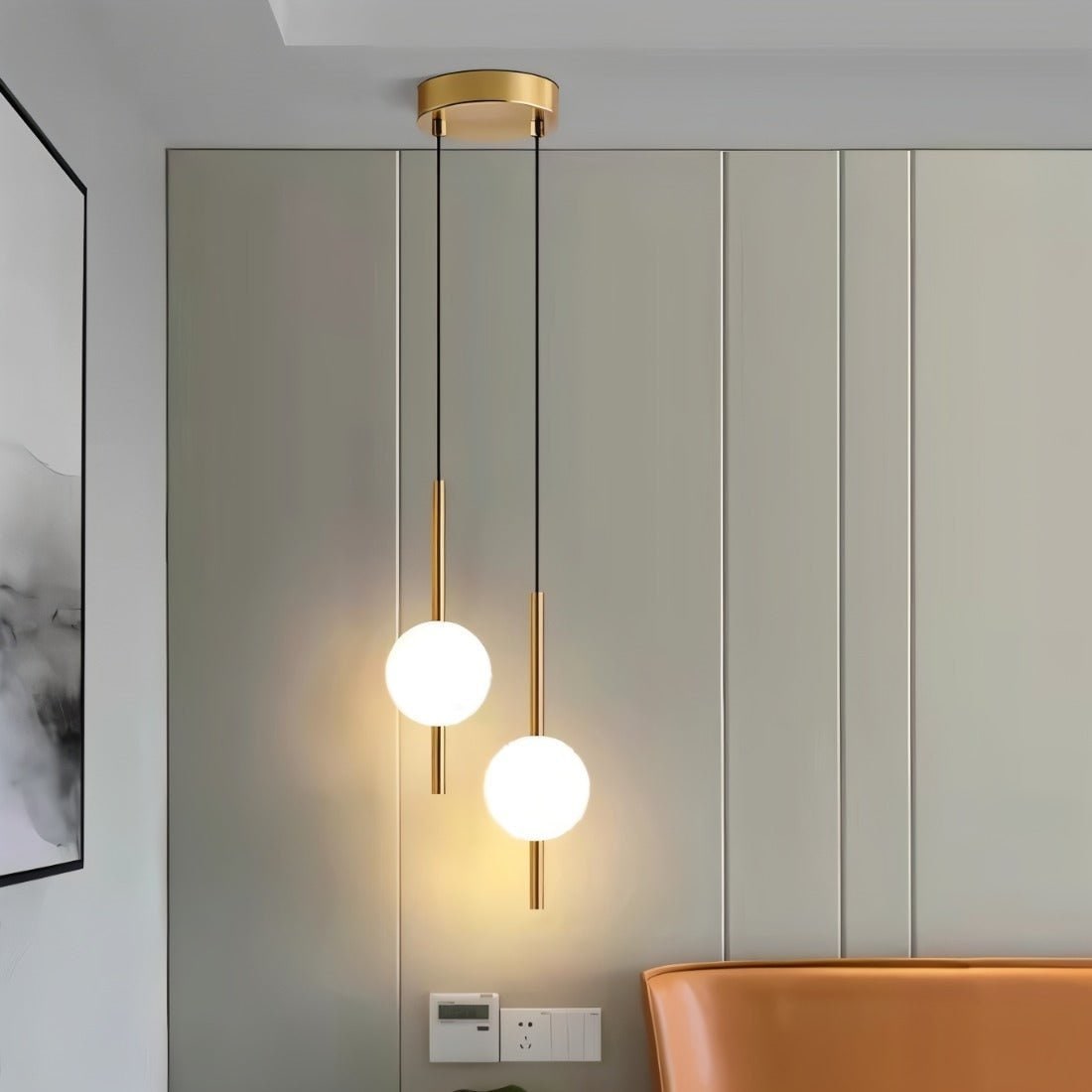 Pendant Light with Frosted Glass Globe and Adjustable Suspension Length - Image 1