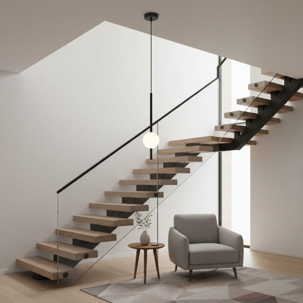 Pendant Light with Frosted Glass Globe and Adjustable Suspension Length - Image 8