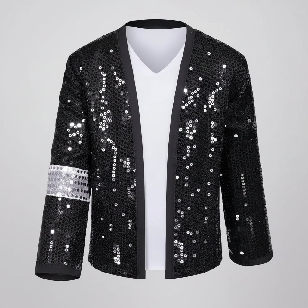 Pop Star Costume Set with Sequined Jacket Fedora Gloves and Wig - Image 3