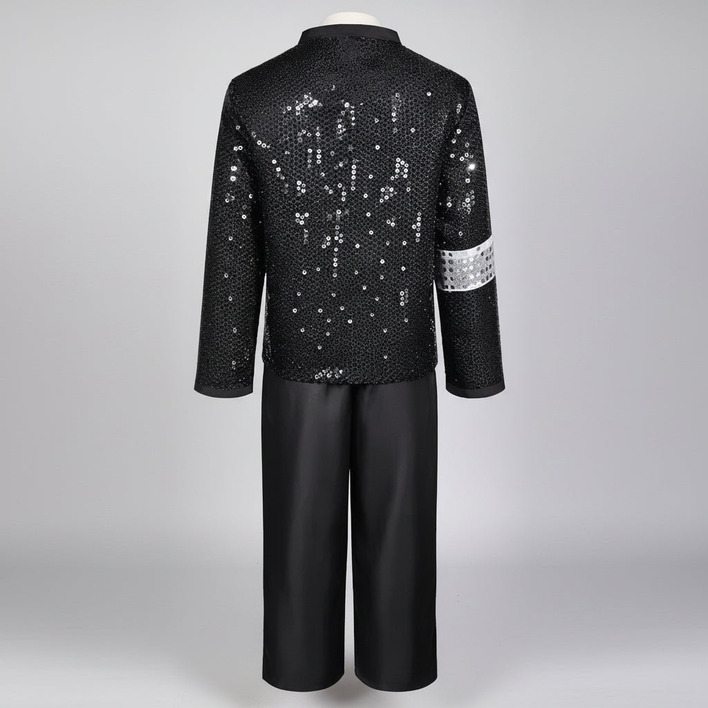 Pop Star Costume Set with Sequined Jacket Fedora Gloves and Wig - Image 5