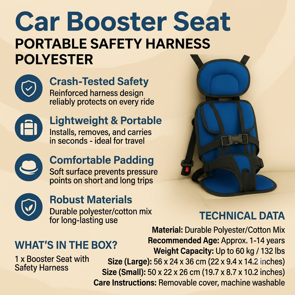Portable Car Seat Booster with Five-Point Safety Harness and Padded Headrest for Kids - Image 2