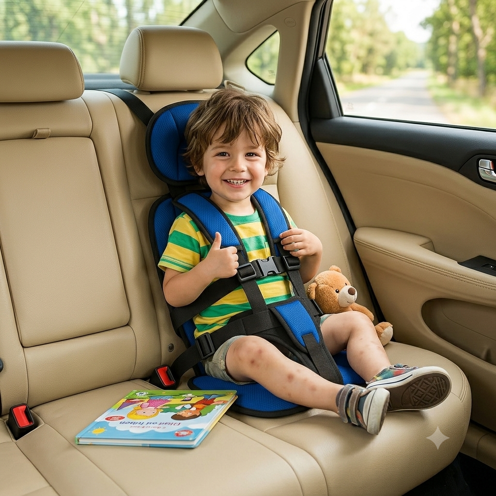Portable Car Seat Booster with Five-Point Safety Harness and Padded Headrest for Kids - Image 3