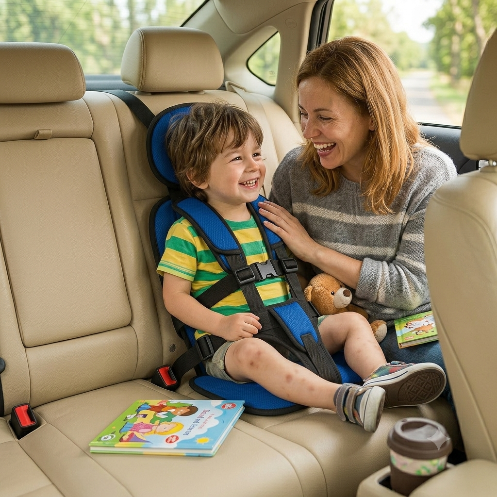 Portable Car Seat Booster with Five-Point Safety Harness and Padded Headrest for Kids - Image 4