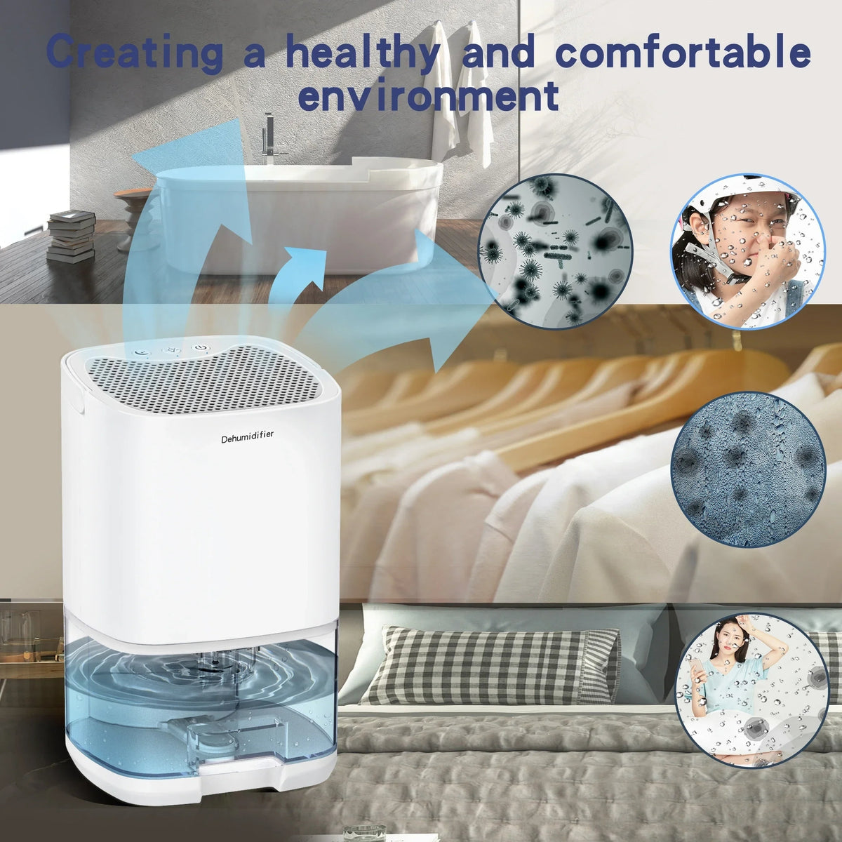 Portable Dehumidifier for Basement with 1000ml Detachable Water Tank and Drain Hose - Image 3