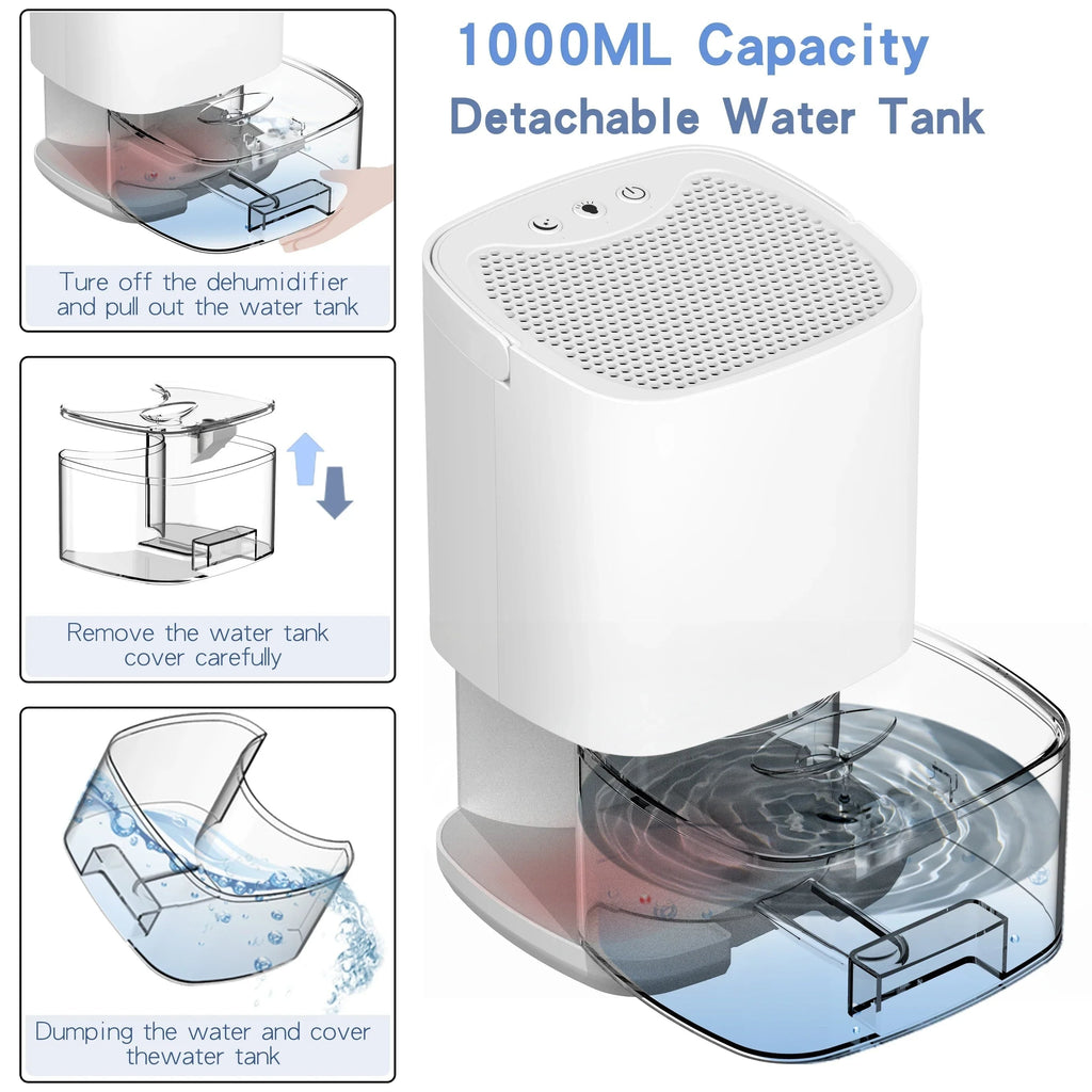 Portable Dehumidifier for Basement with 1000ml Detachable Water Tank and Drain Hose - Image 5