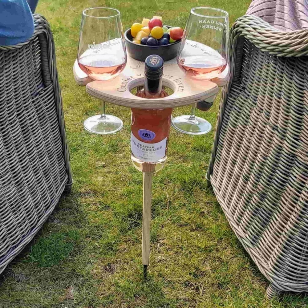 Portable Folding Picnic Wine Table with Bottle Holder and Glass Slots - Image 1