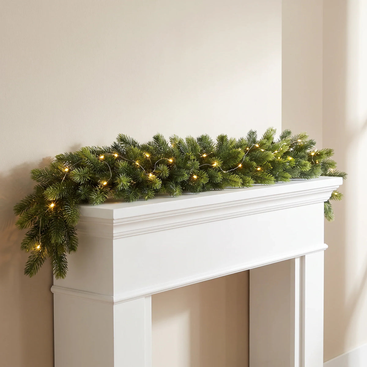 Pre-Lit Christmas Garland with 50 Warm LED Lights Battery Operated Indoor Holiday Decoration - Image 1