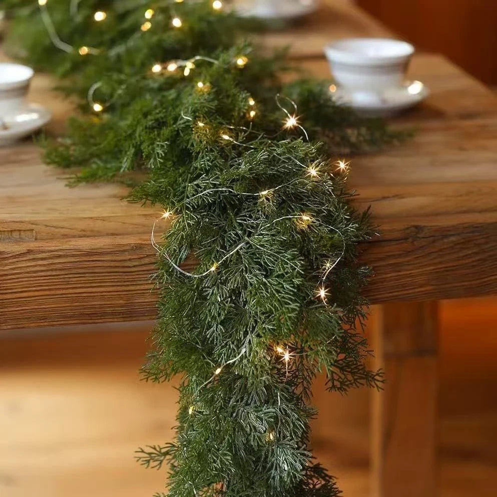 Pre-Lit Christmas Garland with 50 Warm LED Lights Battery Operated Indoor Holiday Decoration - Image 10