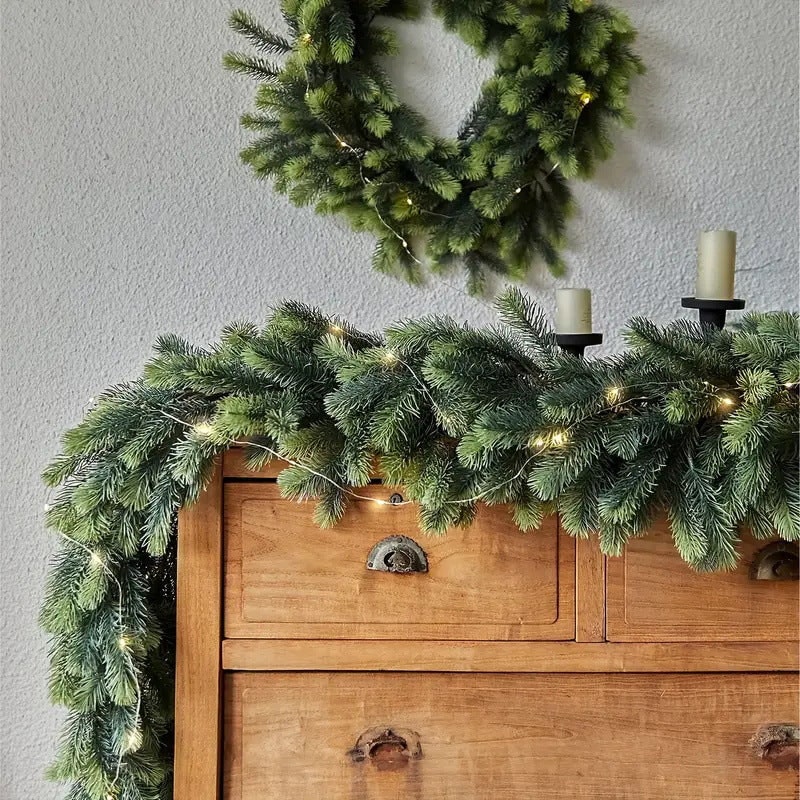 Pre-Lit Christmas Garland with 50 Warm LED Lights Battery Operated Indoor Holiday Decoration - Image 4