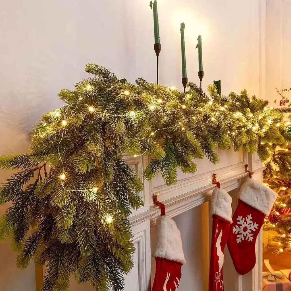 Pre-Lit Christmas Garland with 50 Warm LED Lights Battery Operated Indoor Holiday Decoration - Image 8