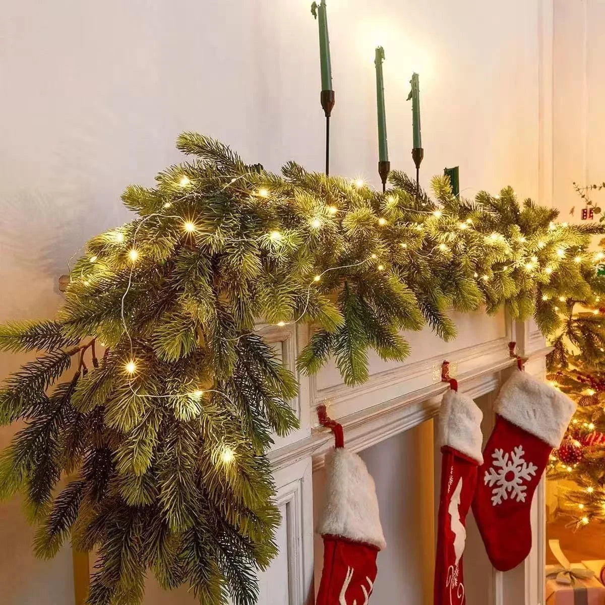 Pre-Lit Christmas Garland with 50 Warm LED Lights Battery Operated Indoor Holiday Decoration - Image 8