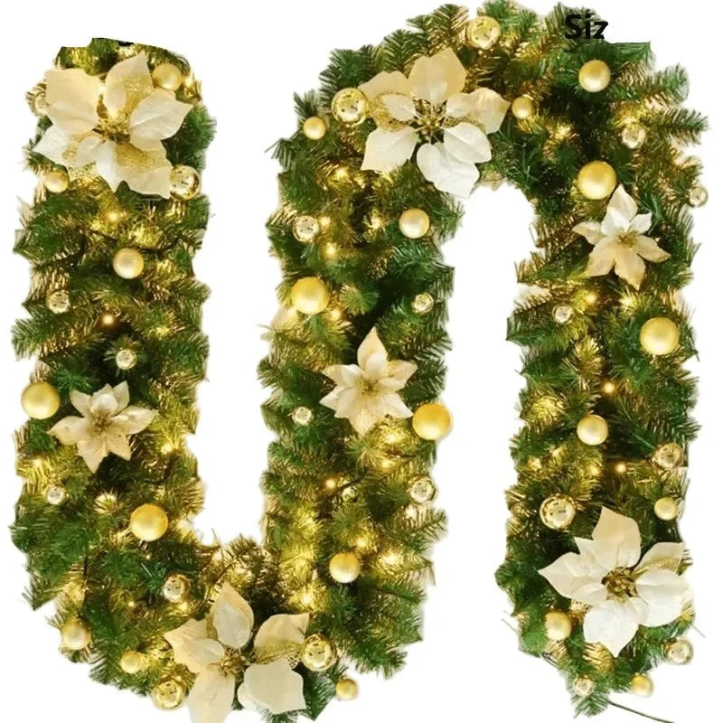 Pre-Lit Christmas Garland with LED Lights Poinsettia Flowers and Ornaments - Image 8