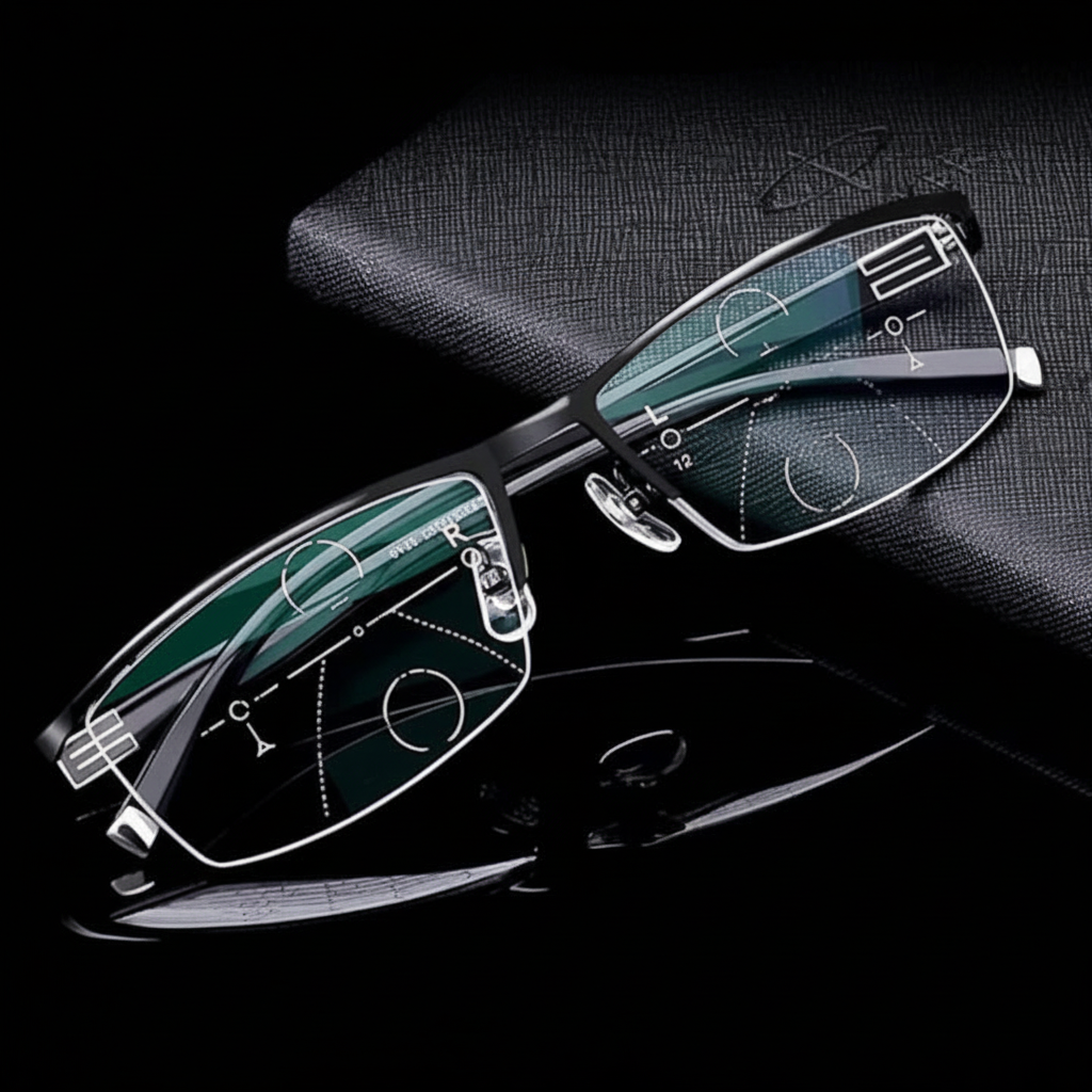 Progressive Reading Glasses with Multifocal Lens Anti-Glare Coating Half-Rimless Metal Frame - Image 2