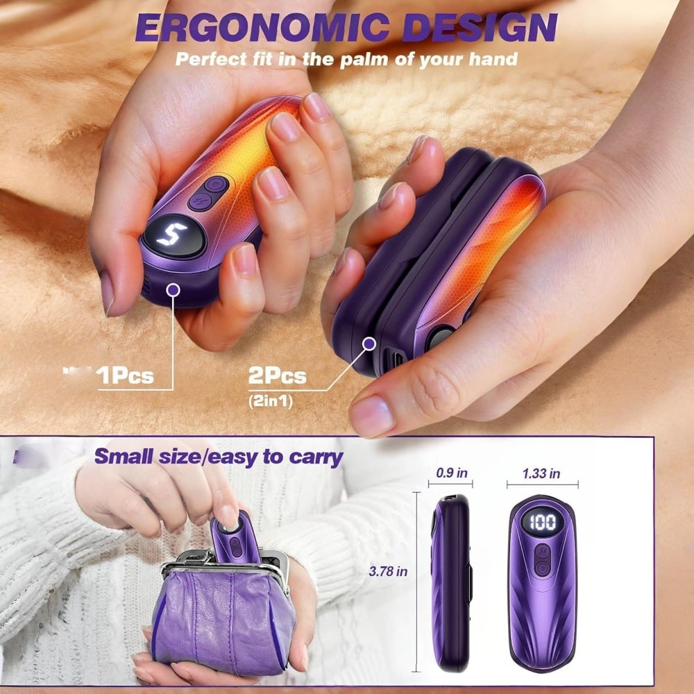 Rechargeable Hand Warmers with LED Display Five Heat Settings Set of 2 Portable Pocket Heaters - Image 20