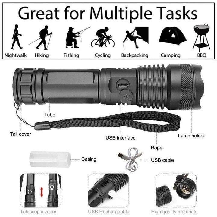 Rechargeable LED Flashlight with Super Bright Zoomable Beam and Waterproof Aluminum Body - Image 7