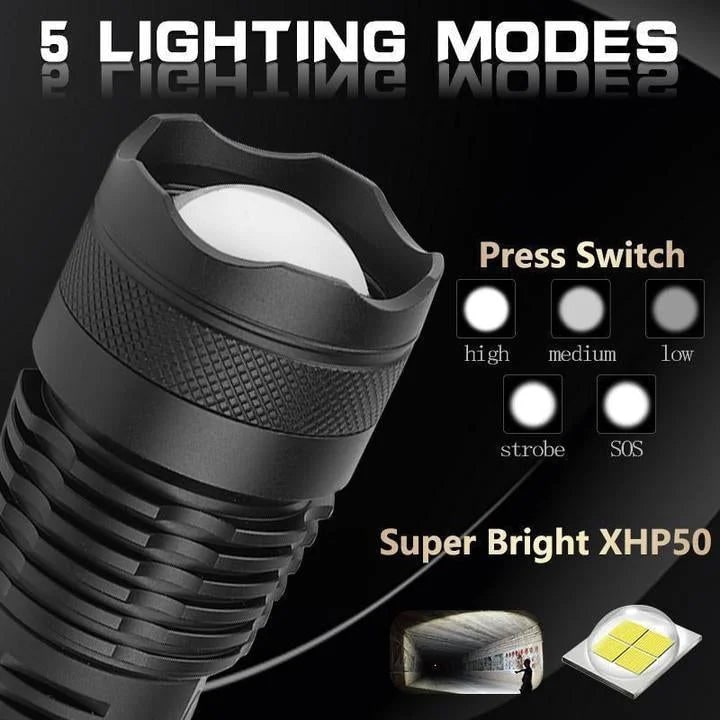 Rechargeable LED Flashlight with Super Bright Zoomable Beam and Waterproof Aluminum Body - Image 8