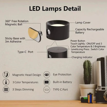 Rechargeable Wall Light with 360° Rotating Magnetic Head and Remote Control - Image 5